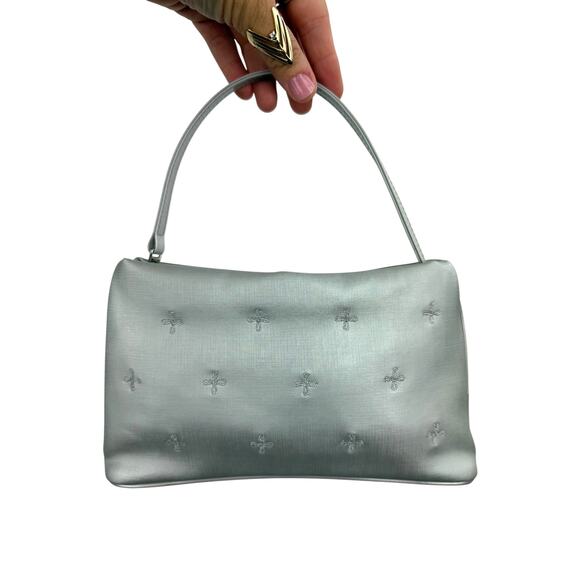 Y2K metallic woven nylon silver mini bag with embroidered crosses - Picture 3 of 5